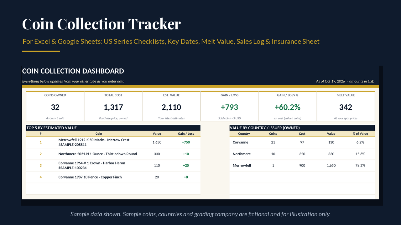 Coin Collection Tracker cover showing the dashboard